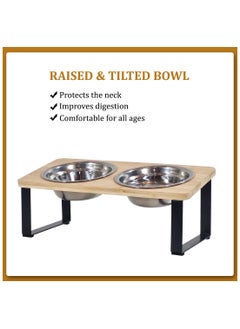 MAJIBAO Bamboo cat feeding station with Stainless steel bowls, Durable iron frame, and Non-slip bottom, Elevated pet feeder for cats & small dogs, Easy to assemble, 33 cm (Beige)  - Image 5