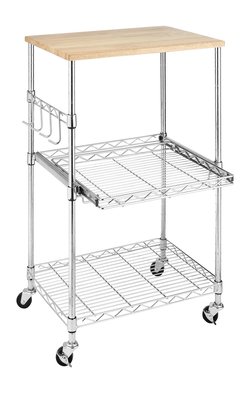 Whitmor Whitmor Supreme Microwave Cart with Locking Wheels  Chrome with Food Safe Cutting Board 16 x 225 x 34 inches 