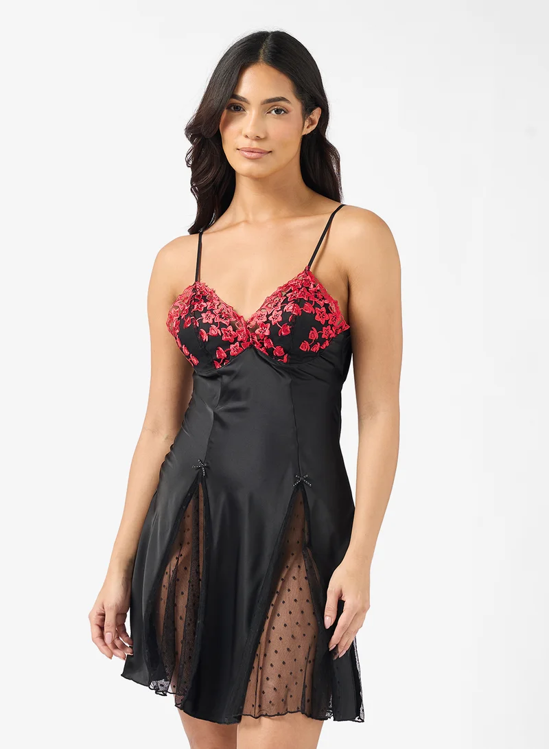 ELLA Strappy Nightdress With Sheer Hem