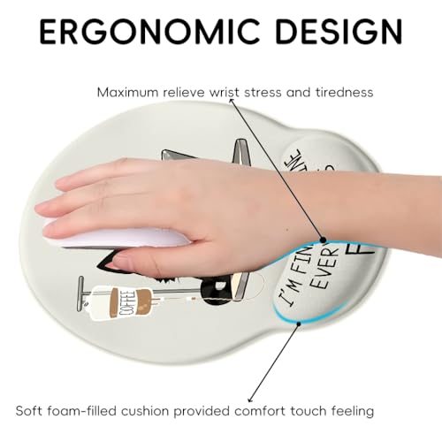 ZORBES® Mouse Pad with Wrist Support, Funny Cat Ergonomic Mouse Pad with Wrist Support I'm Fine Motivational Memo Design, Soft Gel Rest, Non-Slip Mouse Mat for Office & Home - Image 5