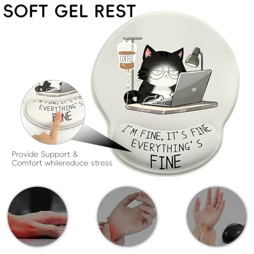 ZORBES® Mouse Pad with Wrist Support, Funny Cat Ergonomic Mouse Pad with Wrist Support I'm Fine Motivational Memo Design, Soft Gel Rest, Non-Slip Mouse Mat for Office & Home - Image 4