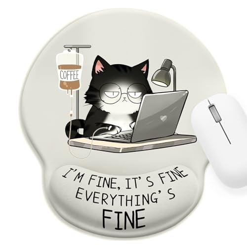 ZORBES® Mouse Pad with Wrist Support, Funny Cat Ergonomic Mouse Pad with Wrist Support I'm Fine Motivational Memo Design, Soft Gel Rest, Non-Slip Mouse Mat for Office & Home - Image 1