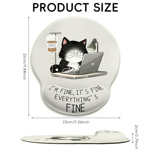 ZORBES® Mouse Pad with Wrist Support, Funny Cat Ergonomic Mouse Pad with Wrist Support I'm Fine Motivational Memo Design, Soft Gel Rest, Non-Slip Mouse Mat for Office & Home - Image 2