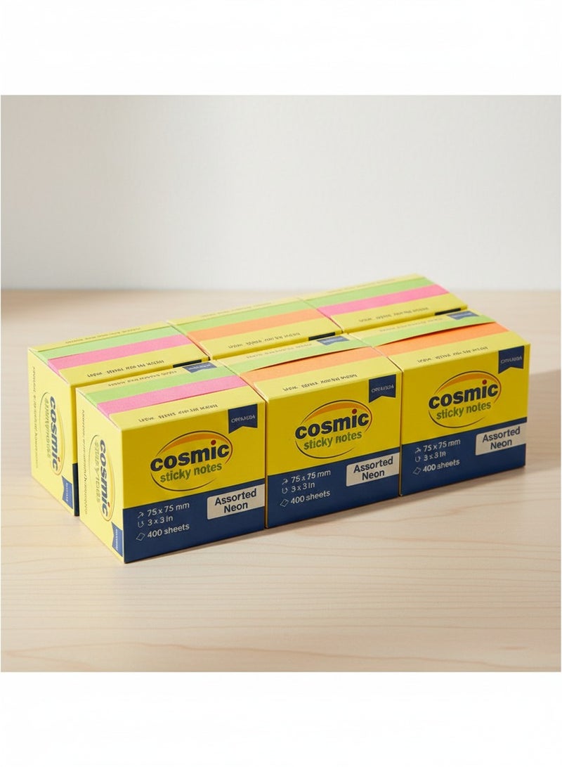 COSMIC STICKY NOTE PACK OF 6, 3X3 INCH ASSORTED COLORS, 400 SHEETS PAD - Image 1