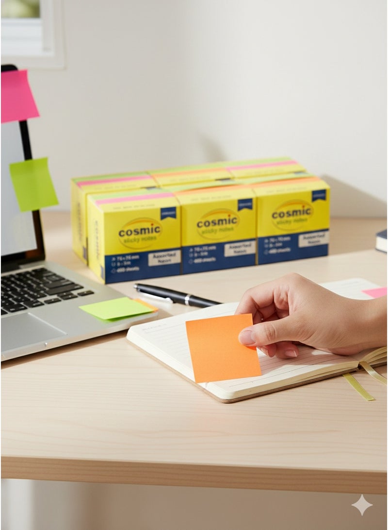 COSMIC STICKY NOTE PACK OF 6, 3X3 INCH ASSORTED COLORS, 400 SHEETS PAD - Image 3