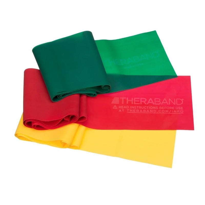THERABAND Resistance Bands Set, Professional Non-Latex Elastic Band For Upper & Lower Body Exercise, Strength Training without Weights, Physical Therapy, Pilates, Rehab, Yellow & Red & Green, Beginner - Image 1