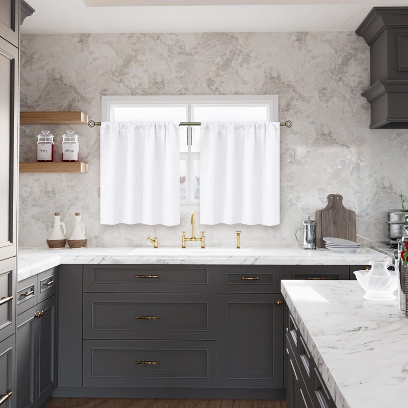 BGment الستائر البيضاء القصيرة القصيرة 40 بوصة الطول لنافذة المطبخ - قضيب الجيب 34 بوصة على عرض الستائر الصغيرة لغرفة النوم مقهى مقهى الخصوصية 2 لوحات 34 × 40 بوصة - Image 2