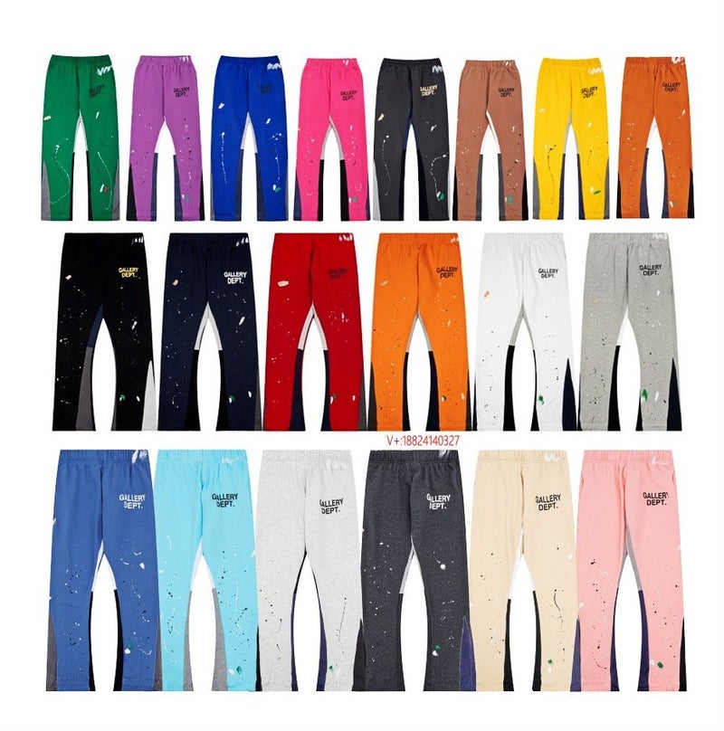 Gallery Dept Classic Hand-Painted Splash Ink Graffiti Printed Stitching Pure Cotton Pants Lovers Casual Trousers - Image 2