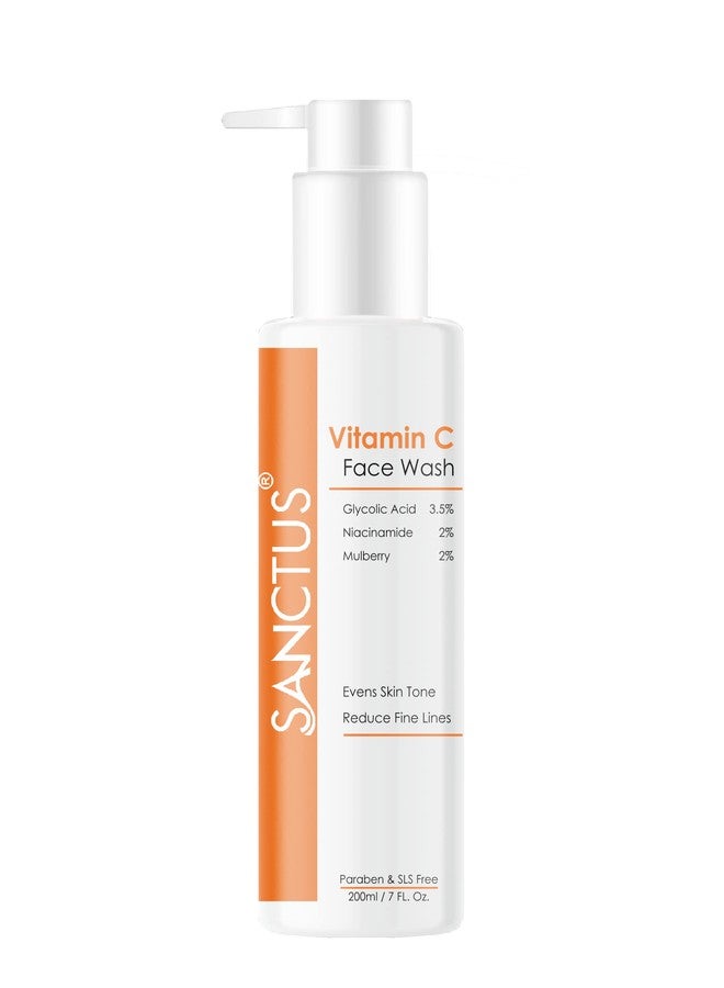 SANCTUS Vitamin C Face Wash with 3.5% Glycolic Acid, 2% Niacinamide & 2% Mulberry Ext. To Even Skin Tone & Reduce Fine Lines - 200ml - Image 1