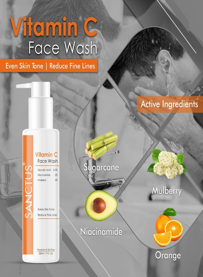 SANCTUS Vitamin C Face Wash with 3.5% Glycolic Acid, 2% Niacinamide & 2% Mulberry Ext. To Even Skin Tone & Reduce Fine Lines - 200ml - Image 4