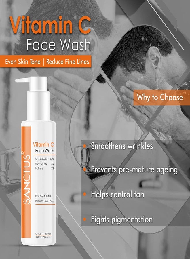 SANCTUS Vitamin C Face Wash with 3.5% Glycolic Acid, 2% Niacinamide & 2% Mulberry Ext. To Even Skin Tone & Reduce Fine Lines - 200ml - Image 3