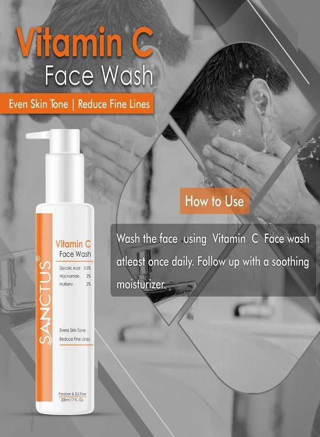SANCTUS Vitamin C Face Wash with 3.5% Glycolic Acid, 2% Niacinamide & 2% Mulberry Ext. To Even Skin Tone & Reduce Fine Lines - 200ml - Image 5