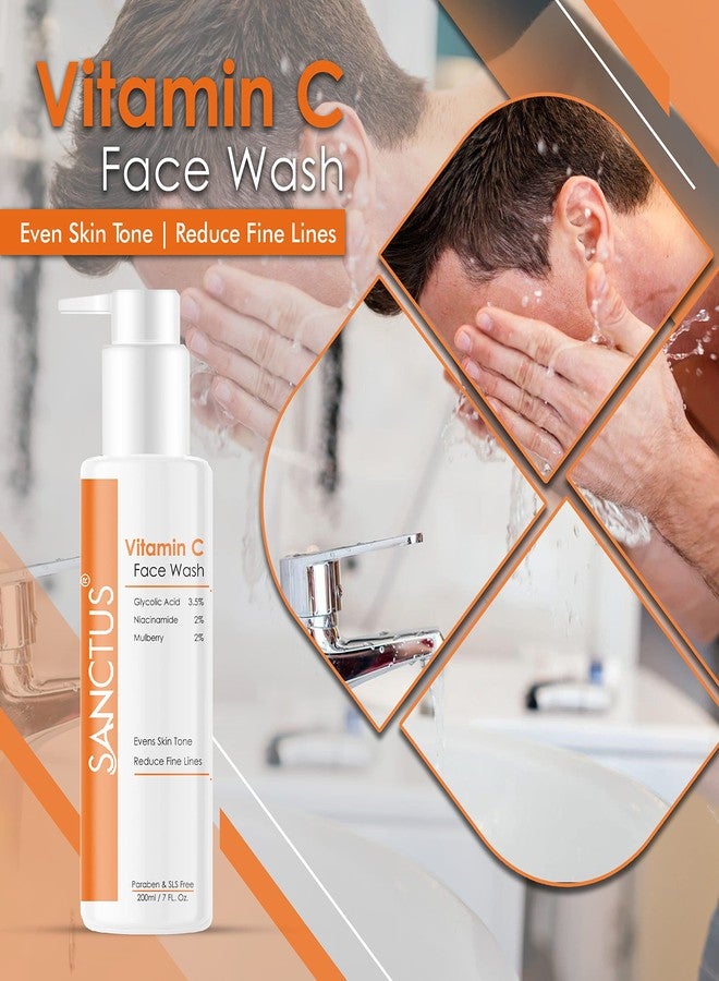 SANCTUS Vitamin C Face Wash with 3.5% Glycolic Acid, 2% Niacinamide & 2% Mulberry Ext. To Even Skin Tone & Reduce Fine Lines - 200ml - Image 2