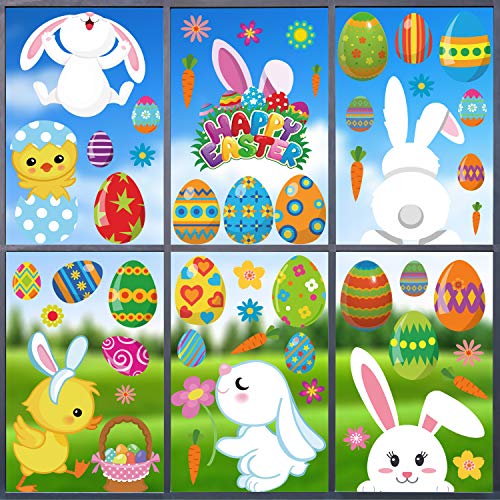 CYNOSA 120pcs Easter Window Clings Stickers for Home Decoration, Easter Egg Large Bunny and Chick Carrot Window Decals Stickers for Home Office Accessories Party Supplies - Image 1