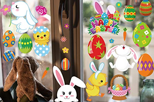 CYNOSA 120pcs Easter Window Clings Stickers for Home Decoration, Easter Egg Large Bunny and Chick Carrot Window Decals Stickers for Home Office Accessories Party Supplies - Image 2