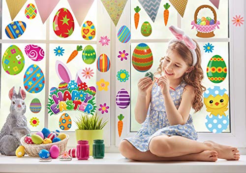 CYNOSA 120pcs Easter Window Clings Stickers for Home Decoration, Easter Egg Large Bunny and Chick Carrot Window Decals Stickers for Home Office Accessories Party Supplies - Image 4