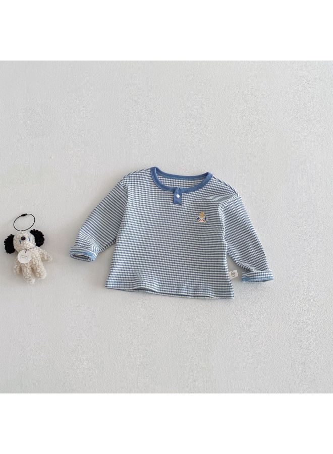【non-returnable And Non-exchangeable】 Boys' Fashion Striped T-shirt 2026 New Spring Baby Stylish Embroidered Bear Base Layer