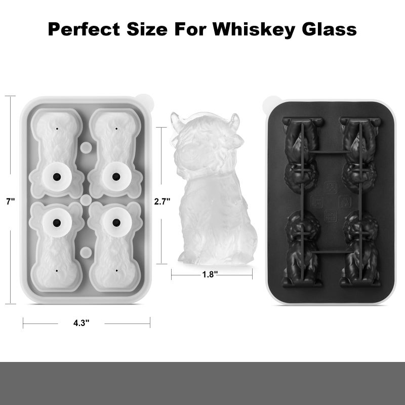 ACOOKEE 3D Highland Cow Ice Cube Tray Fun Shapes, Novelty Highland Cow Gifts, Holiday Stocking Stuffers for Men Women, Cute Highland Cattle Ice Mold for Whiskey,Cocktail,Bourbon - Image 4