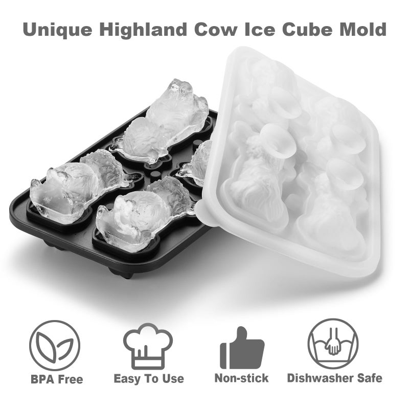 ACOOKEE 3D Highland Cow Ice Cube Tray Fun Shapes, Novelty Highland Cow Gifts, Holiday Stocking Stuffers for Men Women, Cute Highland Cattle Ice Mold for Whiskey,Cocktail,Bourbon - Image 3