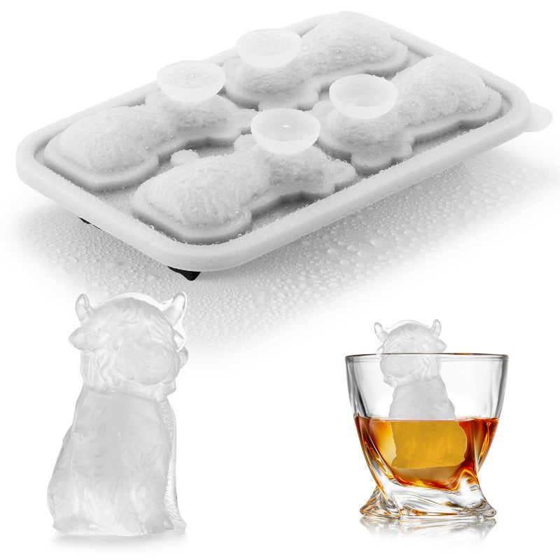 ACOOKEE 3D Highland Cow Ice Cube Tray Fun Shapes, Novelty Highland Cow Gifts, Holiday Stocking Stuffers for Men Women, Cute Highland Cattle Ice Mold for Whiskey,Cocktail,Bourbon - Image 1