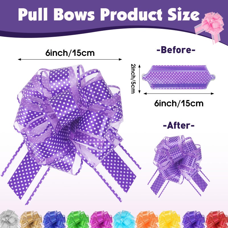 FUMILE 24 Pcs Large Pull Bows for Gift Wrapping,12 Colors 6 Inch Pull Bows for Present Wrapping Gift Baskets Flower Bouquets, Pull Ribbon Gift Bows for Party, Christmas, Valentine's Day, Wedding, Birthday. - Image 2