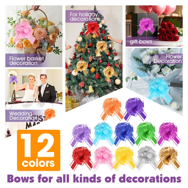 FUMILE 24 Pcs Large Pull Bows for Gift Wrapping,12 Colors 6 Inch Pull Bows for Present Wrapping Gift Baskets Flower Bouquets, Pull Ribbon Gift Bows for Party, Christmas, Valentine's Day, Wedding, Birthday. - Image 5