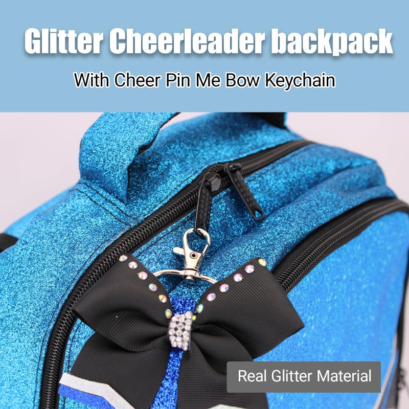 HJKLONE Cheer Backpack with Ribbon Keychain, Glitter Cheerleading Backpack for Women, Cheerleader Gifts (Blue) - Image 4