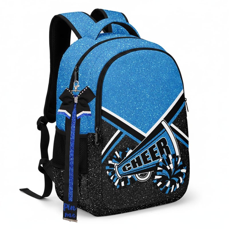 HJKLONE Cheer Backpack with Ribbon Keychain, Glitter Cheerleading Backpack for Women, Cheerleader Gifts (Blue) - Image 1
