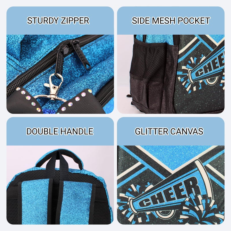 HJKLONE Cheer Backpack with Ribbon Keychain, Glitter Cheerleading Backpack for Women, Cheerleader Gifts (Blue) - Image 5