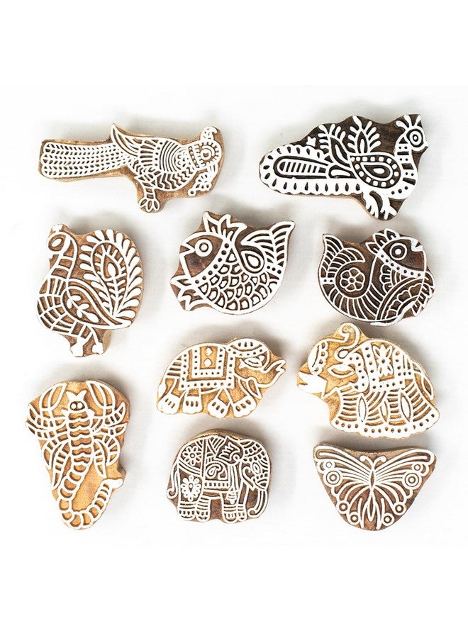Hashcart Wooden Indian Traditional Design Printing Stamps/Blocks for Printing Saree Border/Dresses/Craft Card Making/Scrapbook/Clay Pottery (Set of 10) - Image 2