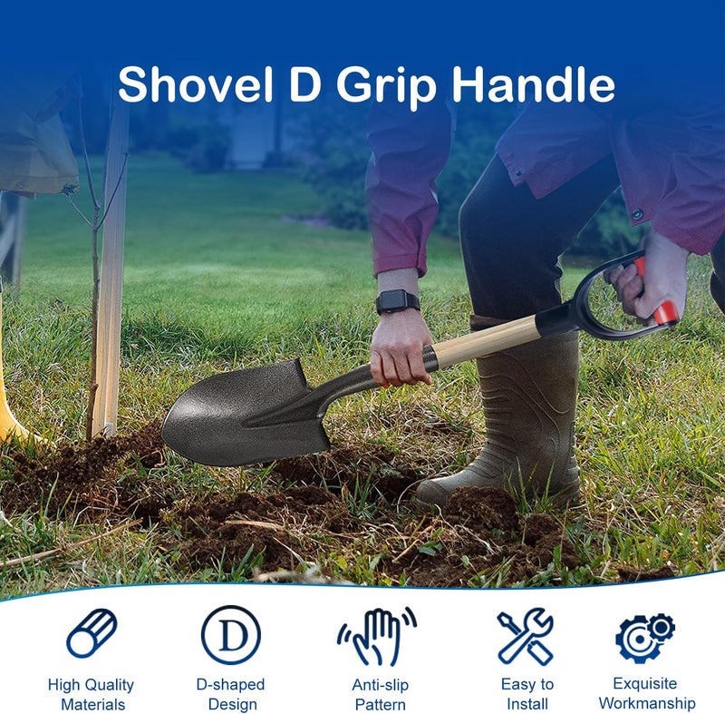 MroMax Shovel D Grip Handle, 1-1/4" Inner Diameter 32mm PVC Spade Snow Shovel Replacement Handle Garden Accessories for Digging Raking Tool Red-Black - Image 2