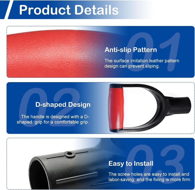 MroMax Shovel D Grip Handle, 1-1/4" Inner Diameter 32mm PVC Spade Snow Shovel Replacement Handle Garden Accessories for Digging Raking Tool Red-Black - Image 4
