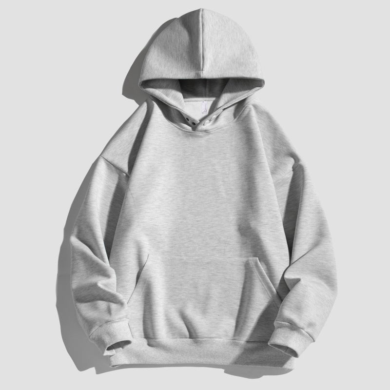 Collar Button Design 400g Heavy Spring Autumn and Winter Shoulder Sweater Mens Loose Hoodie Mens Casual 9170 Black-fleece-lined