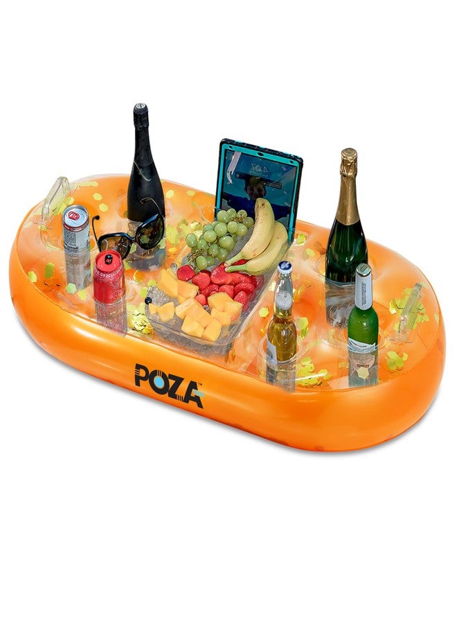 POZA Inflatable Orange Gold Floating Cooler - Drink Holder Filled with Sparkly Confetti, Premium Party Float with 8 Cup Holders, Serving Bar for Beach, Lake, Hot Tub, Jacuzzi and Pool - 39x23 Inch - Image 1