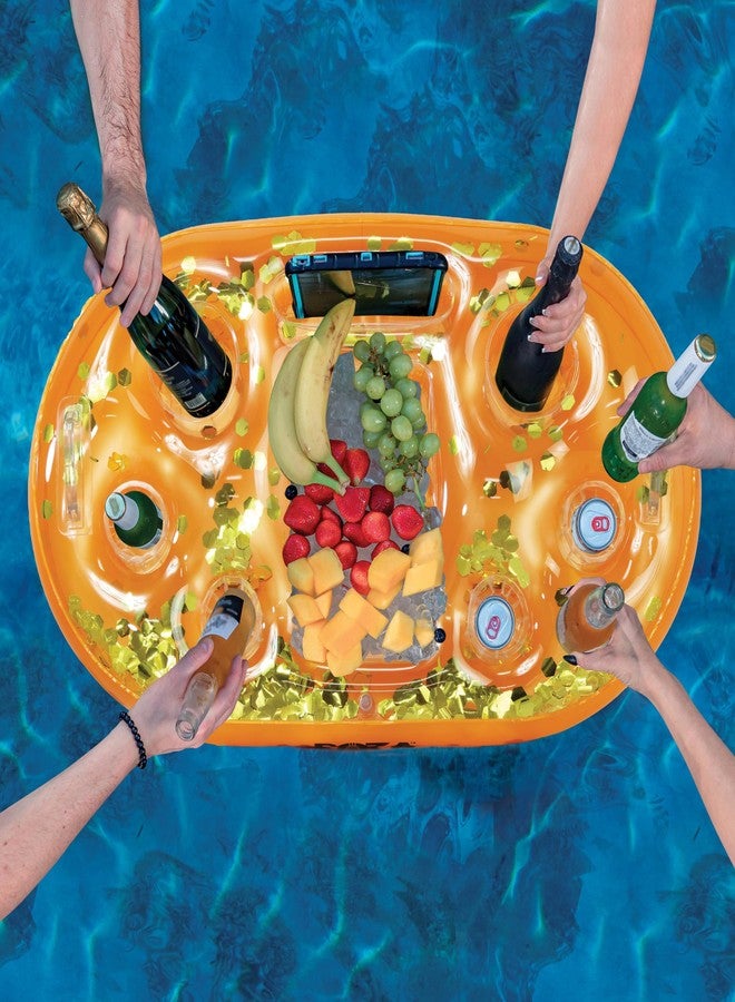 POZA Inflatable Orange Gold Floating Cooler - Drink Holder Filled with Sparkly Confetti, Premium Party Float with 8 Cup Holders, Serving Bar for Beach, Lake, Hot Tub, Jacuzzi and Pool - 39x23 Inch - Image 5