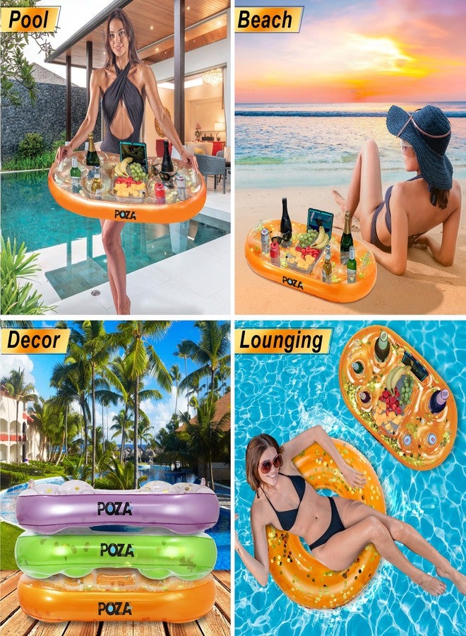 POZA Inflatable Orange Gold Floating Cooler - Drink Holder Filled with Sparkly Confetti, Premium Party Float with 8 Cup Holders, Serving Bar for Beach, Lake, Hot Tub, Jacuzzi and Pool - 39x23 Inch - Image 4