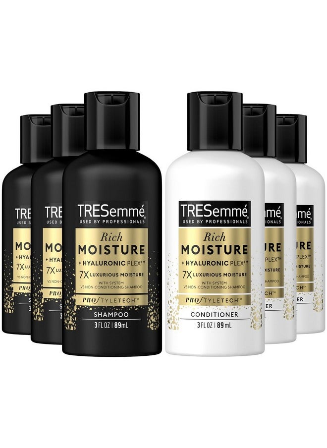 TRESemmé Shampoo & Conditioner Sulfatefree Travel Size Moisture Rich Hair Treatment For Dry Damaged Hair Mini Shampoo & Conditioner Sets X 3 For Hair Repair Scented 3 Oz Ea (6 Piece Set)  - Image 1