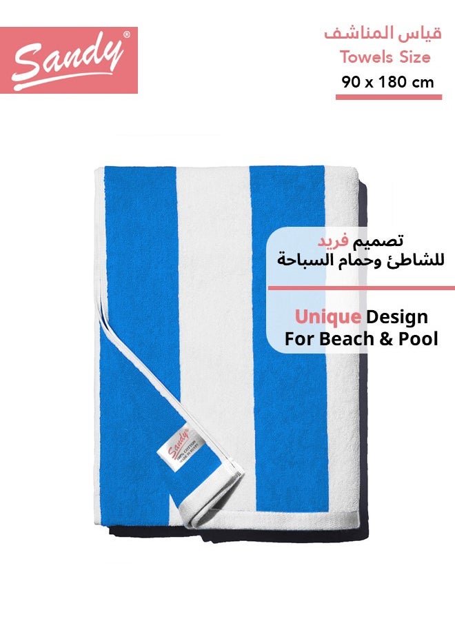 Sandy Premium Hotel Quality Large Beach Towel 100% Cotton Made in Egypt  Soft Quick Drying and Highly Absorbent (2 Pack - 90x180 cm) Blue  - Image 2