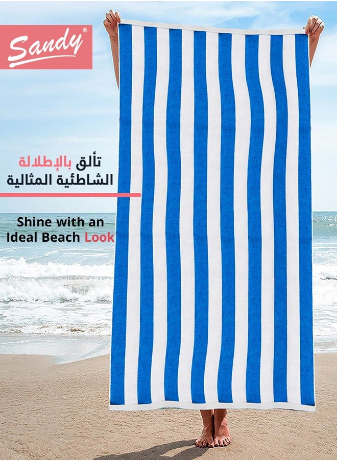 Sandy Premium Hotel Quality Large Beach Towel 100% Cotton Made in Egypt  Soft Quick Drying and Highly Absorbent (2 Pack - 90x180 cm) Blue  - Image 5