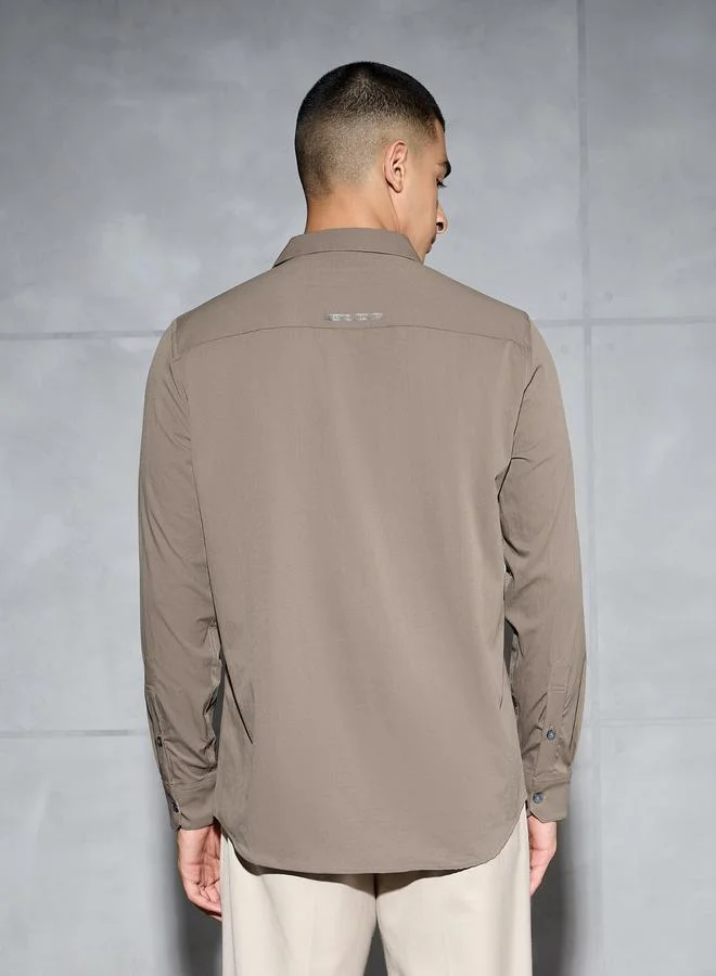 Technosport Technosport Men Solid Slim Fit Spread Collar Shirt