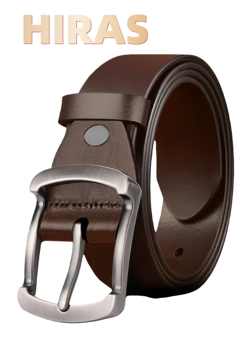 Hiras Mens Leather Belt, Genuine Leather Casual & Dress Belt for Men - Brown Belts for Men Jeans, Formal Business Belts with Adjustable Buckle, Includes a Free Leather Hole Puncher for Perfect Fit - Image 1