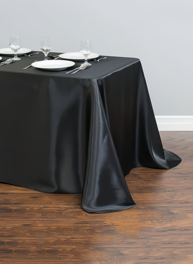 مفرش طاولة مستطيل مقاوم للزيت، مفرش طاولة بلون واحد، مفرش طاولة كامل بدون خياطة، مفرش طاولة مناسب لحفلات تقديم الطعام، وحفلات العشاء، وحفلات الزفاف، وطاولات البوفيه أو المنزل، مفرش طاولة قابل للغسل باللون الأسود (1.45*1.8 متر/4.76 × 5.9 قدم) - Image 2