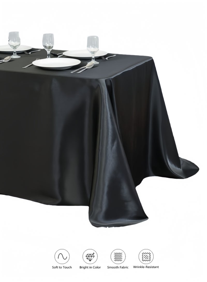 مفرش طاولة مستطيل مقاوم للزيت، مفرش طاولة بلون واحد، مفرش طاولة كامل بدون خياطة، مفرش طاولة مناسب لحفلات تقديم الطعام، وحفلات العشاء، وحفلات الزفاف، وطاولات البوفيه أو المنزل، مفرش طاولة قابل للغسل باللون الأسود (1.45*1.8 متر/4.76 × 5.9 قدم) - Image 1