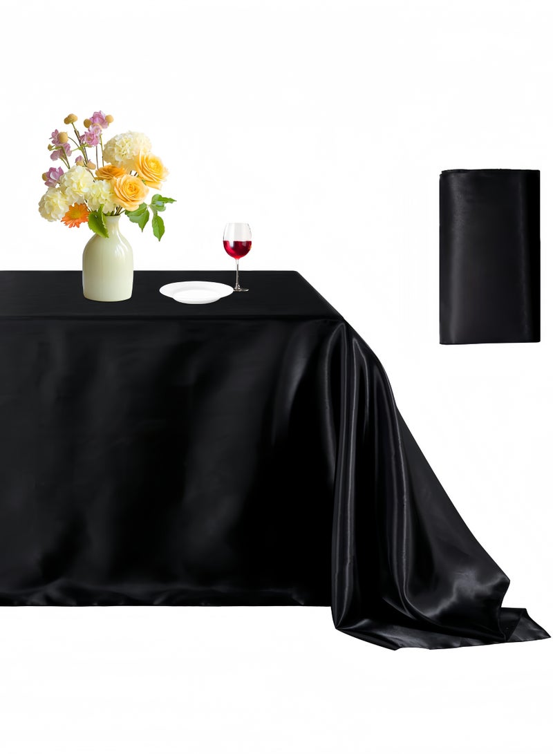 مفرش طاولة مستطيل مقاوم للزيت، مفرش طاولة بلون واحد، مفرش طاولة كامل بدون خياطة، مفرش طاولة مناسب لحفلات تقديم الطعام، وحفلات العشاء، وحفلات الزفاف، وطاولات البوفيه أو المنزل، مفرش طاولة قابل للغسل باللون الأسود (1.45*1.8 متر/4.76 × 5.9 قدم) - Image 4