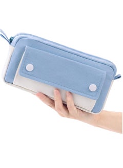 Pencil Case Large Capacity Pen Pouch Durable Bag Portable Journaling Supplies with Easy Grip Handle Marker Travel Simple School Office Aesthetic Organizer for Girls Adults(Blue)