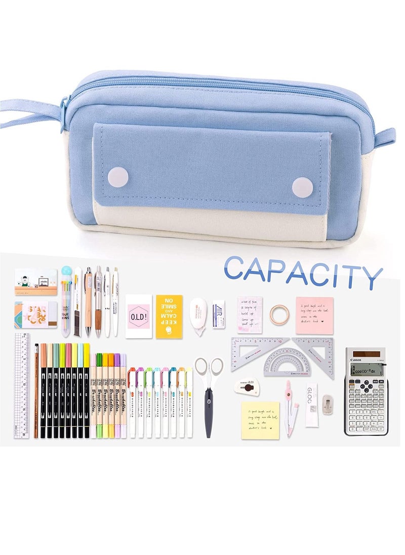 Y&D - Pencil Case Large Capacity Pen Pouch Durable Bag Portable Journaling Supplies with Easy Grip Handle Marker Travel Simple School Office Aesthetic Organizer for Girls Adults(Blue) - Image 1