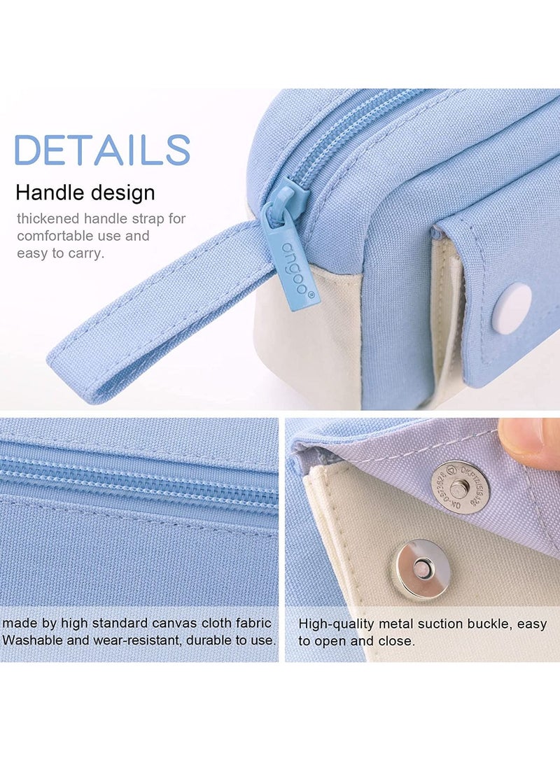 Y&D - Pencil Case Large Capacity Pen Pouch Durable Bag Portable Journaling Supplies with Easy Grip Handle Marker Travel Simple School Office Aesthetic Organizer for Girls Adults(Blue) - Image 1