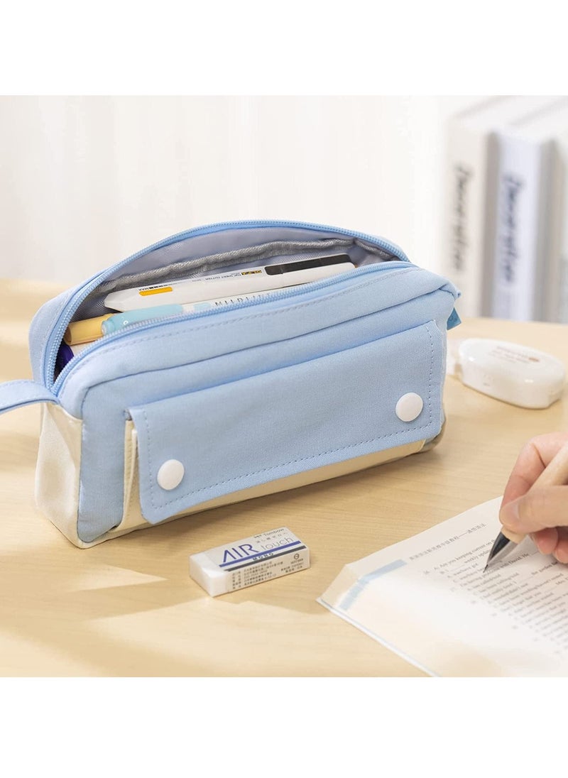 Y&D - Pencil Case Large Capacity Pen Pouch Durable Bag Portable Journaling Supplies with Easy Grip Handle Marker Travel Simple School Office Aesthetic Organizer for Girls Adults(Blue) - Image 1