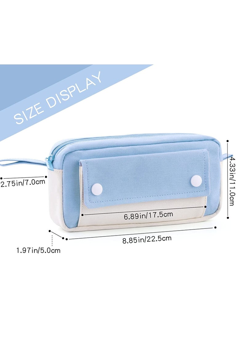 Y&D - Pencil Case Large Capacity Pen Pouch Durable Bag Portable Journaling Supplies with Easy Grip Handle Marker Travel Simple School Office Aesthetic Organizer for Girls Adults(Blue) - Image 1