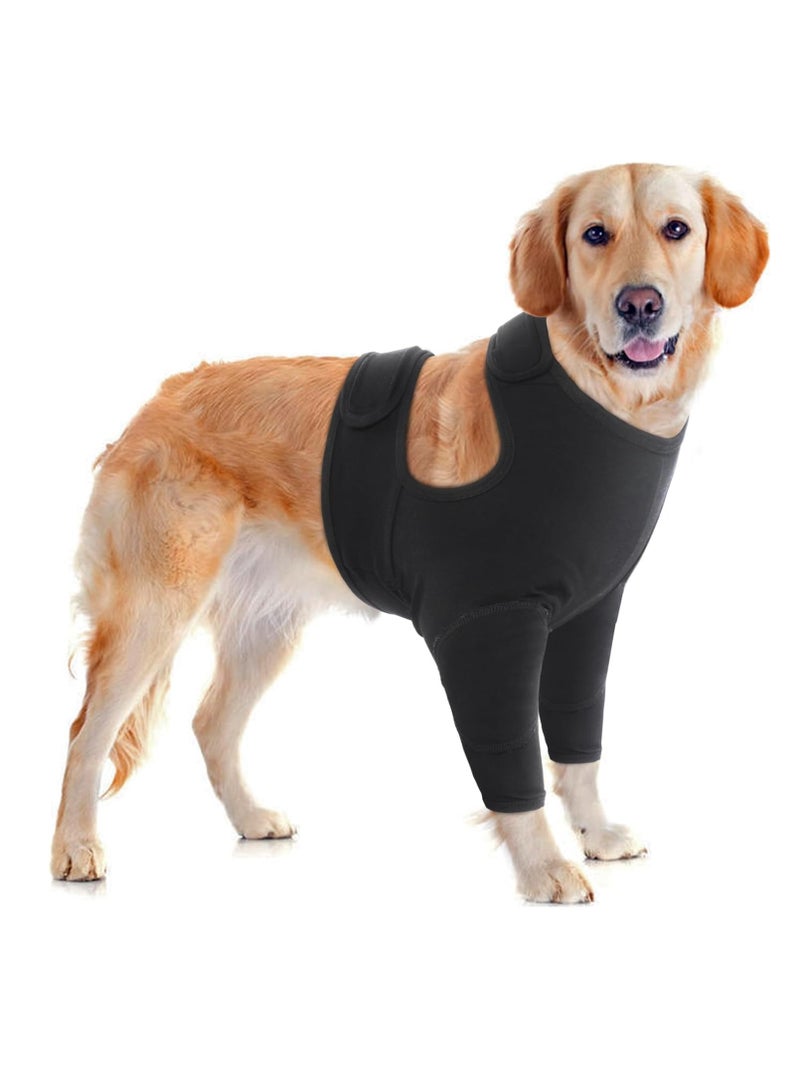 KASTWAVE كُم استعادي للكلاب للأرجل الأمامية، بدلة استعادية قابلة للتنفس للكلاب بعد العملية، أكمام أرجل قابلة للتعديل لمنع اللعق، واقيات كوع الكلاب بدائل طوق الكلب، أسود XL - Image 1